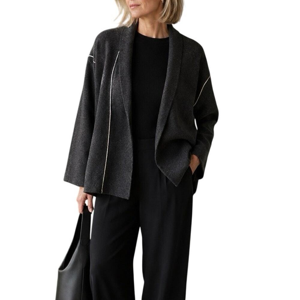 Eileen Fisher Wool Cardigan Jacket Gray Size XS/TP Minimalist Timeless